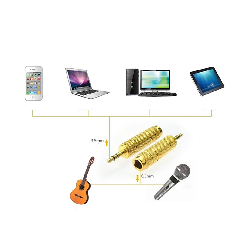 100PCS 3 5mm Male To 6 5 Mm Female Guitar Converter Adapter for Microphone Headphone Speaker Wholesale