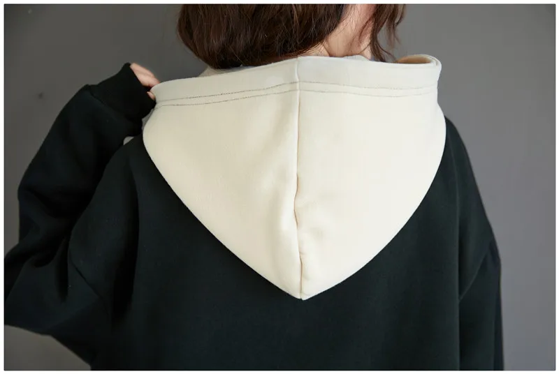 Plus Size Women Hoodies Cotton Thick Flocking Clothing Black Autumn Winter Sweatshirts Female Lady Tops Pullover Hooded