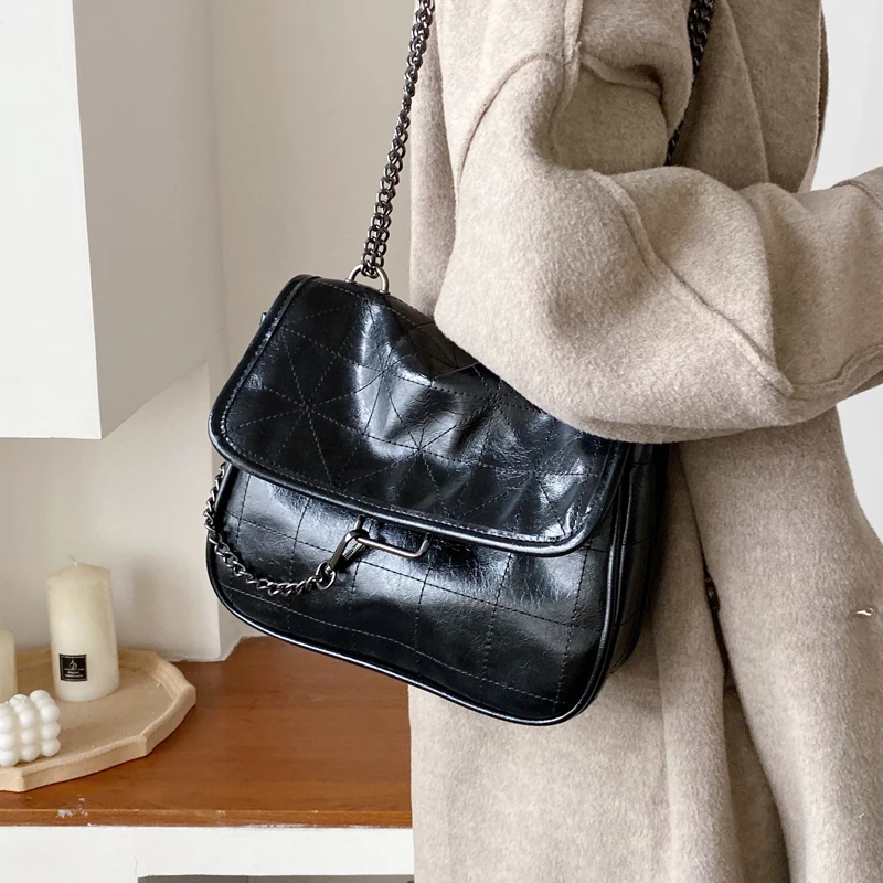 Мягкая сумка в стиле поп-рок, новинка, дикая сумка на цепочке, сумка-мессенджер в западном стиле, модная черная сумка на плечо, Lingge Сумка
