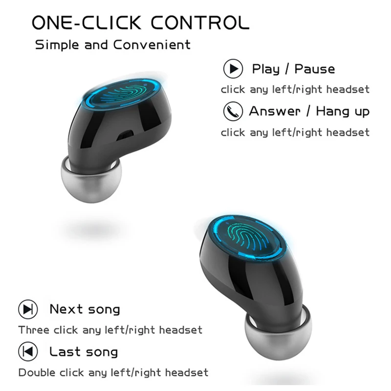 

Drop Shipping Headset TWS MiniOne-click Control IPX5 Waterproof Earbuds Bluetooth Earphone with Fingerprint