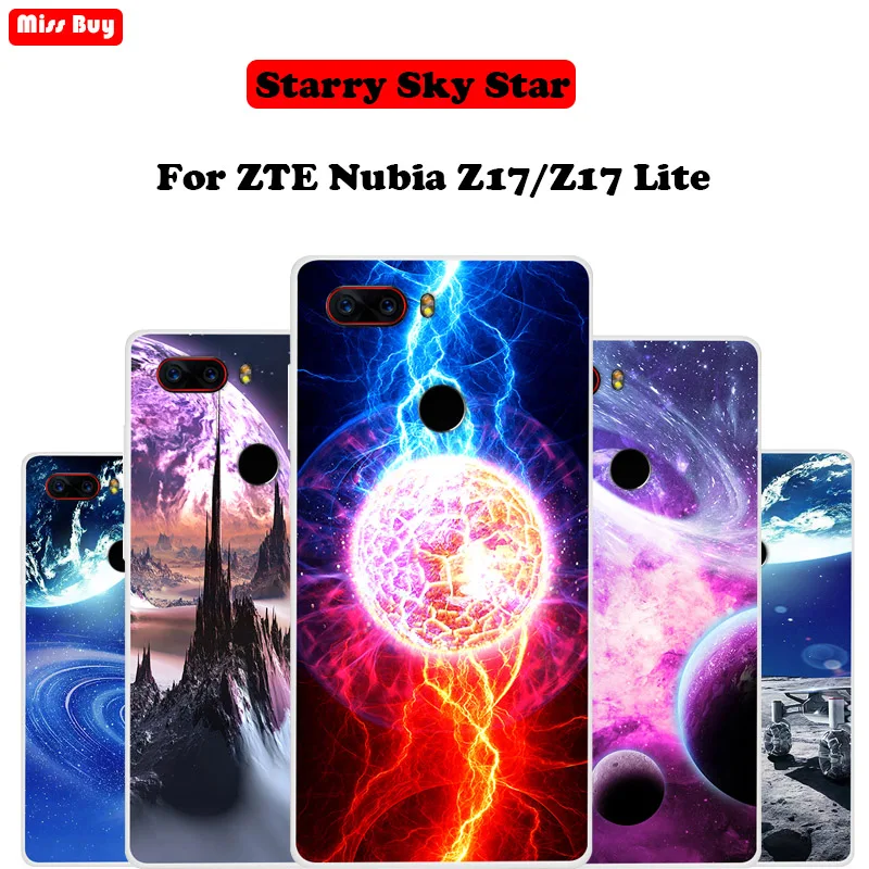 For ZTE Nubia Z17 Case Silicone Soft Cover Lite Protective Funda Ultra Slim Starry Sky Stars Planet Print |