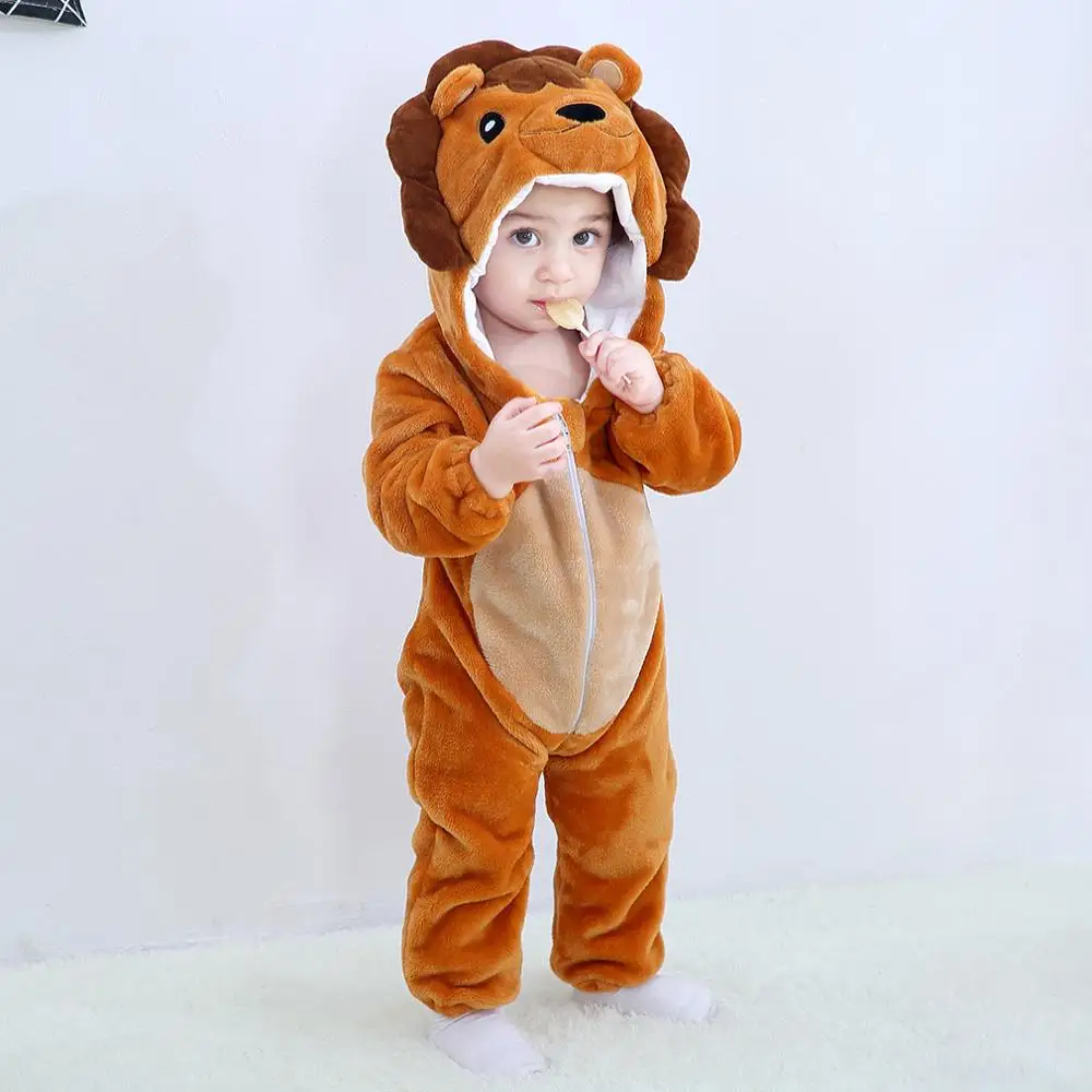 Inflant Newborn Rompers Winter Animal Onesie Kids Jumpsuit Boy Girl Overalls Baby Lion Panda Unicorn Costumes Christmas Pajamas - Color: Lion