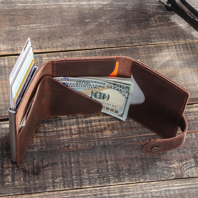 CONTACT'S Crazy Horse Leather Card Holder Wallet Men Automatic Pop Up ID Card Case Male Coin Purse Aluminium Box RFID Blocking leather wallet wallet card holder card holder coin purse credit card holder card wallet coin purse wallet id card case