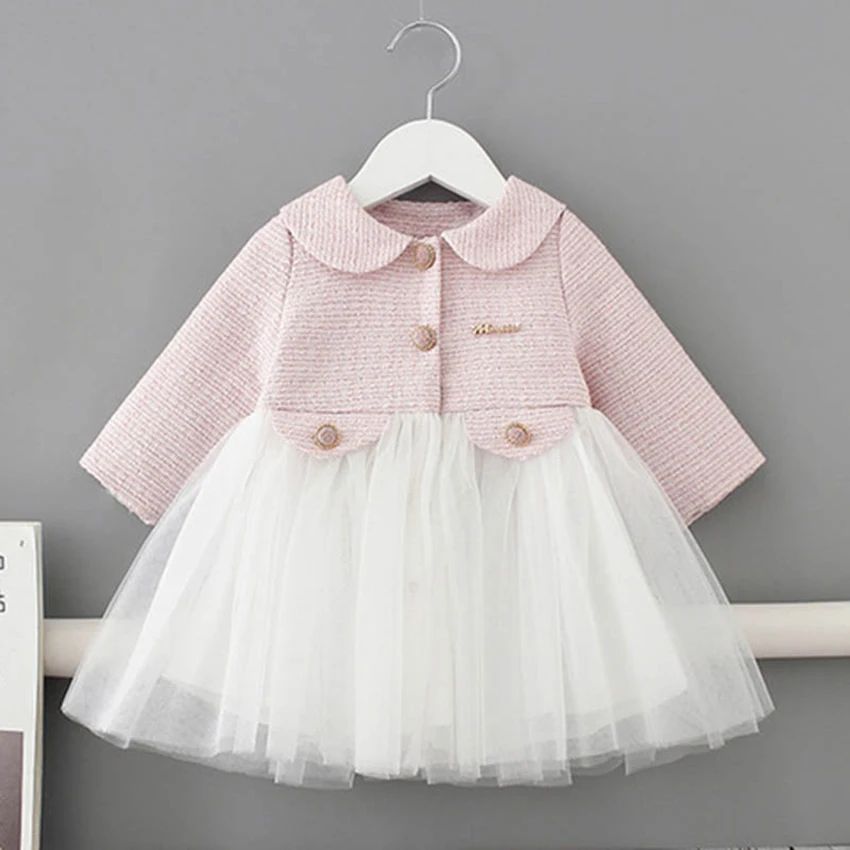 

2020 spring new girls dresses for children sweet and cute baby small fragrance wind long-sleeved net yarn princess Dress Mesh