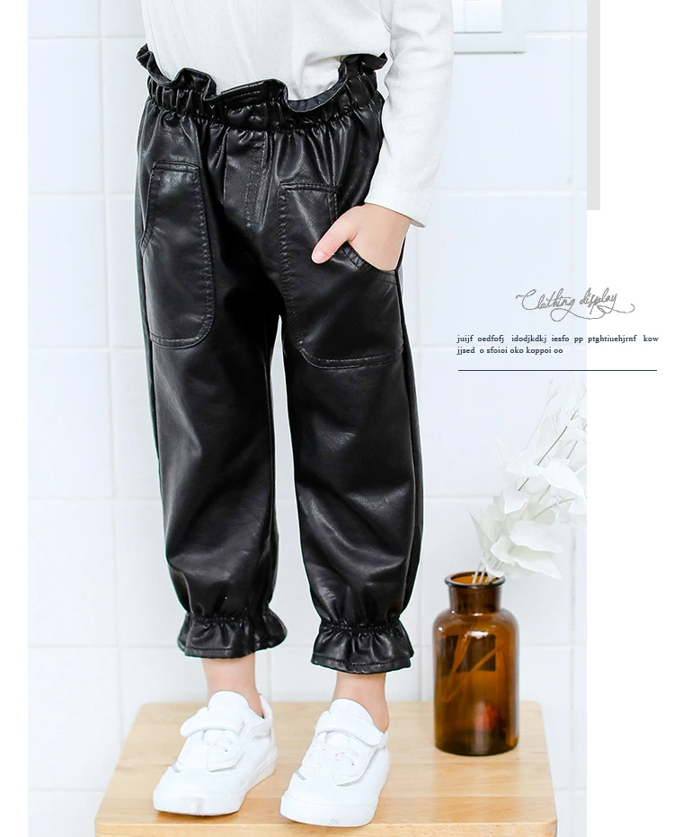 Dollplus/Новинка года; модные черные брюки; детские брюки из искусственной кожи; осенние брюки для девочек; зимняя одежда для маленьких девочек