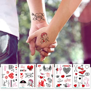 

10 Sheets of Eco-friendly Valentine's Day Tattoo Stickers Cute Cartoon Love Themed Tattoo Decals Waterproof Tattoo Pastes