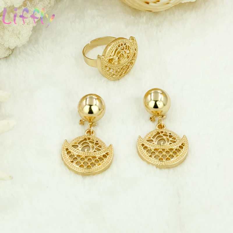 Liffly African Jewelry Sets Women Classic Necklace Earrings Ring Bracelet Wedding Jewelry Crystal Pendant Jewelry Sets for Women