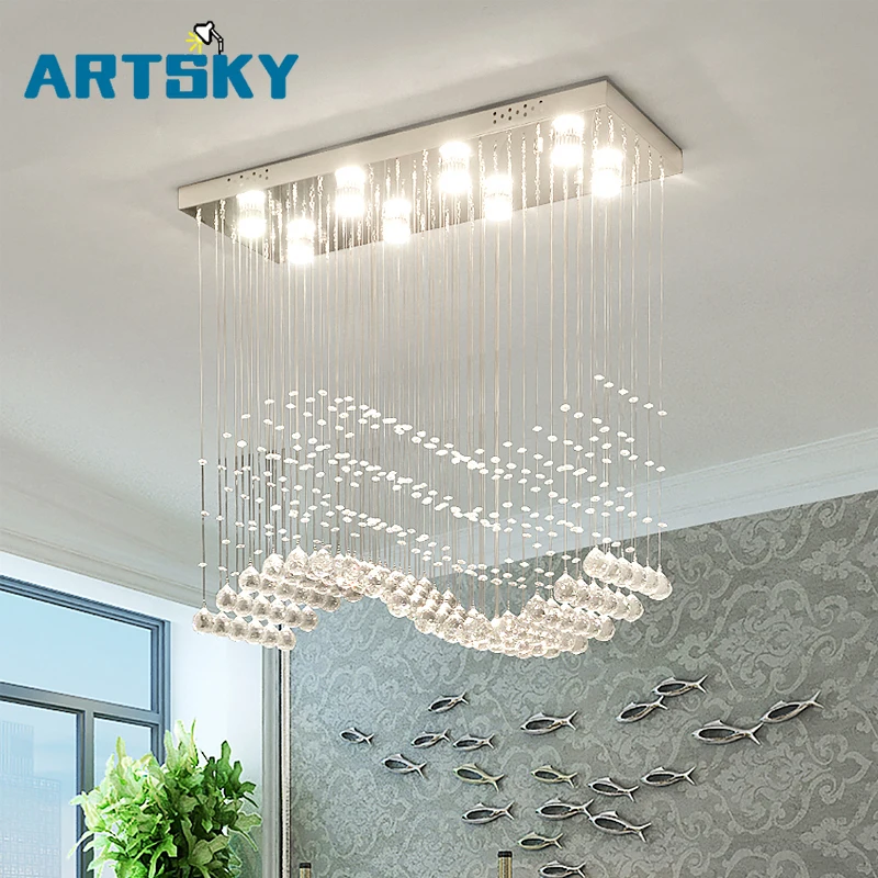

Modern Style Silver Wavy Line Shape Hanging Crystal Chandeliers For Dining Room Lighting Decorating