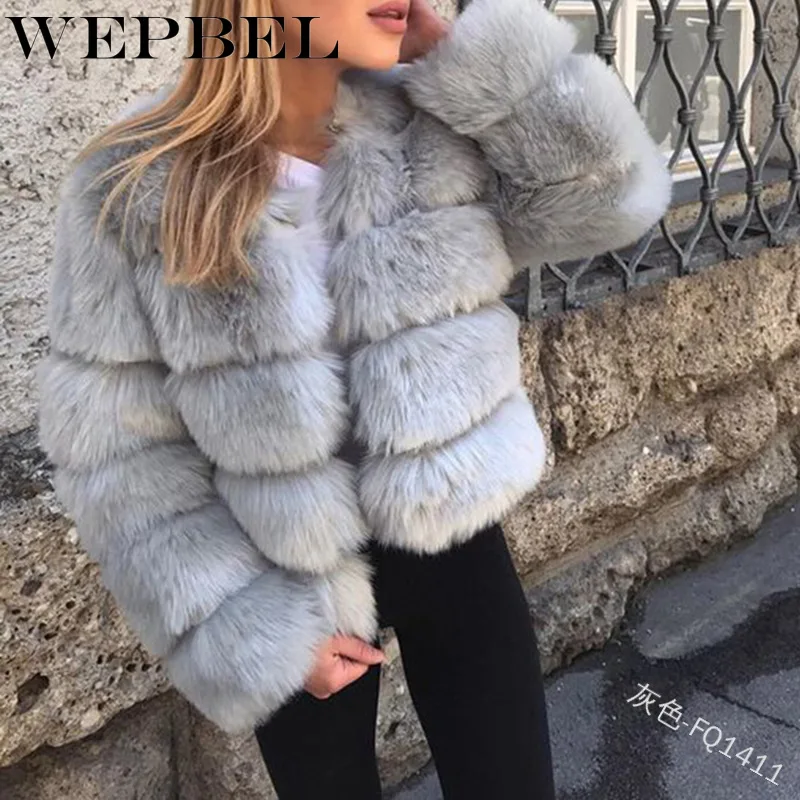 WEPBEL женское осенне-зимнее пальто с длинным рукавом, однотонное теплое пальто с искусственным мехом, женские пальто с длинным рукавом