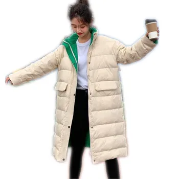 

Solid Color 2019 Autumn Winter Women Jacket Cotton-Padded Coat Female Stand-Collar Zipper Office Lady Medium-Long Parkas M058