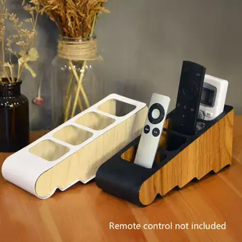 

Organizer Remote Control Holder Desktop Four Grid Wooden Storage Box Compartment