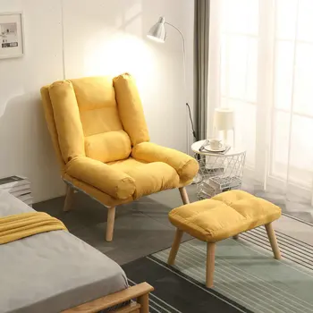 

Modern Fabric Sofa Bedroom Tatami Solid Wood Sofa Chair Creative Simple Folding Lazy Sofa Balcony Recliner