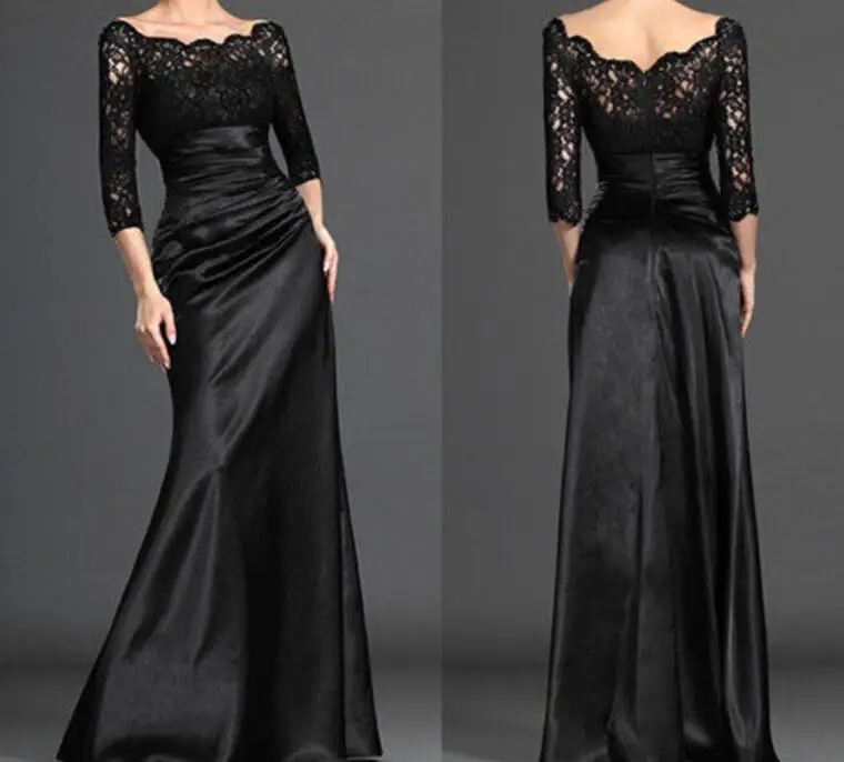 Черный 2019 платье-Русалка для невесты 3/4 рукава кружева плюс размер строгий костюм; для жениха Длинные платья матери для свадьбы