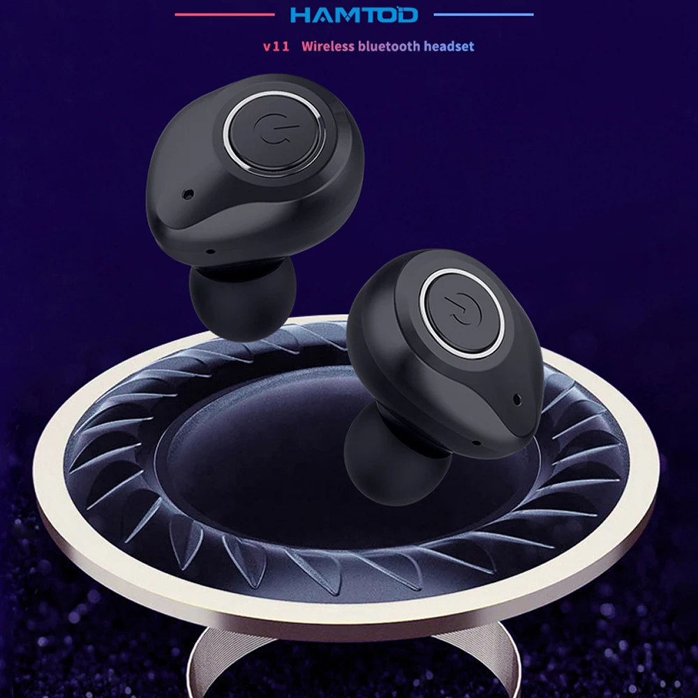 HAMTOD TWS V11 bluetooth 5,0 беспроводные наушники гарнитура спортивные с микрофоном для iPhone Android телефон шумоподавление
