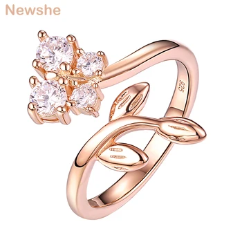 

Newshe Hot Sale 925 Sterling Silver Rose Gold Color Dazzling CZ Branch Open Finger Ring For Women Gift Jewelry
