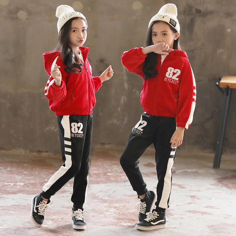 

Girl'S Suit 2018 Winter New Style Children Big Boy Korean-style Sable Fur Casual Two-Piece Set