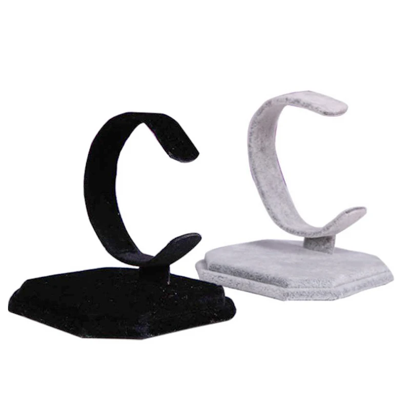 1 PC Velvet C Type Design Jewelry Bracelet Bangle Watch Display Rack Stand Holder  Black/White