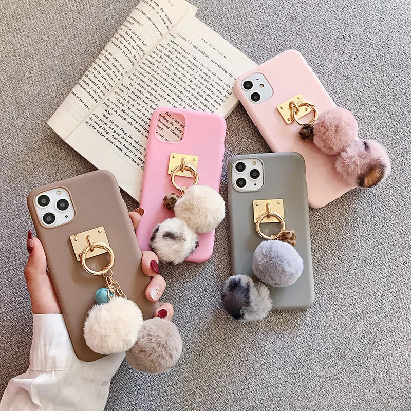 Case For iphone X XR XS 11 12 Pro Max Luxury Cute 3D fox fur ball keychain soft 6 7 8 plus phone case cover | Мобильные телефоны и
