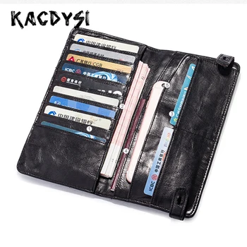 

100% Genuine Leather Vintage Fashion Mens Wallet Long Luxury Cash Purse Top Quality Soft Man Bifold Credit Card Holder Phone Bag
