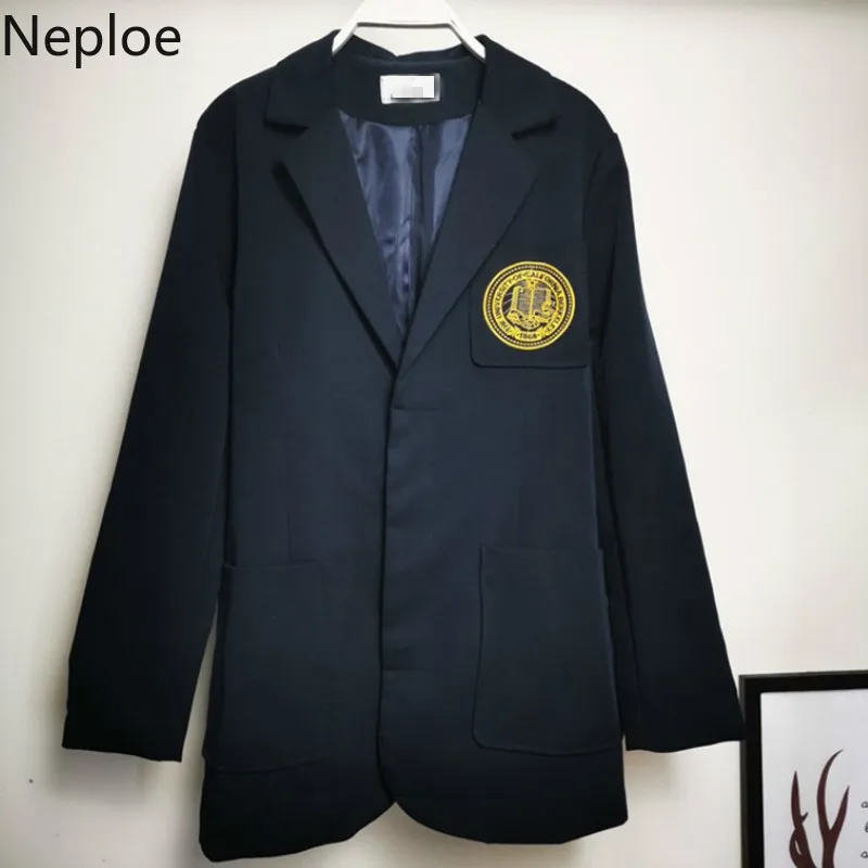 Neploe осенний Блейзер Feminino свободный однотонный однобортный дизайн куртка винтажная Повседневная аппликация Chaqueta Mujer 46815
