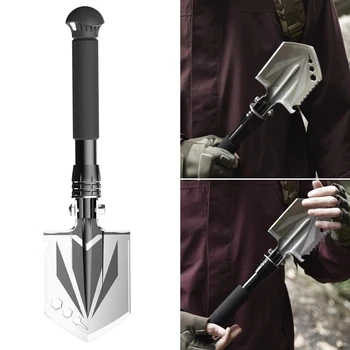 Stainless Steel Hiking Shovel Folding Outdoor Backpacking Digging Trowel with Grip Cover Outdoor Tools 1