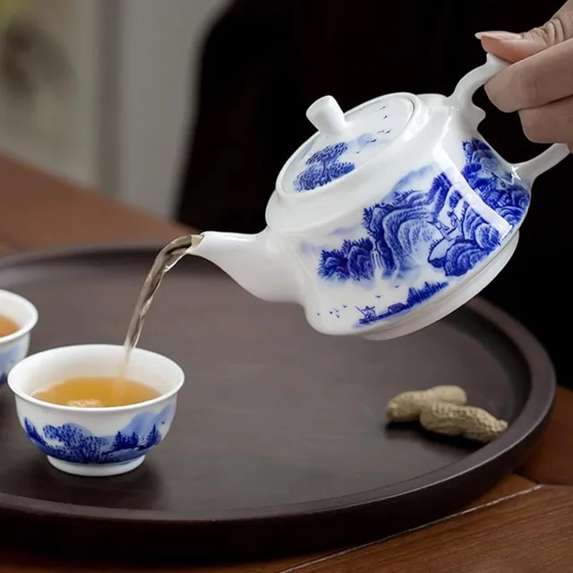 Jingdezhen Kézzel Festett Táj Kerámia Teáskannák Undlaze Kék És Fehér Porcelán Kung Fu Teakészlet Tea Gyártó Teamária - Image 5