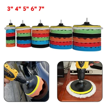 

3" 4" 5" 6" 7" Car Polisher Pad Buffer Polishing Kit Sponge Waxing Buffing 8Pcs Sponge Wool Discs