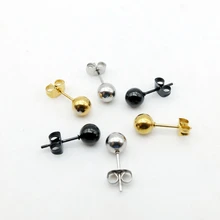 6 шт. хирургические Сталь серебряный, черный, золотой и розовый Золотой цветной шарик серьги-гвоздики в стиле панк уха Козелок Уха Имитация пирсинга с коническим отверстием для Для женщин
