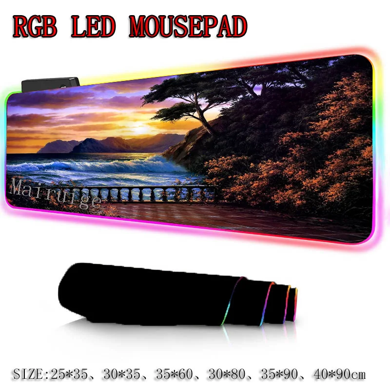 Большой игровой RGB коврик для мыши Mairuige с красивым закатом ноутбука компьютерный