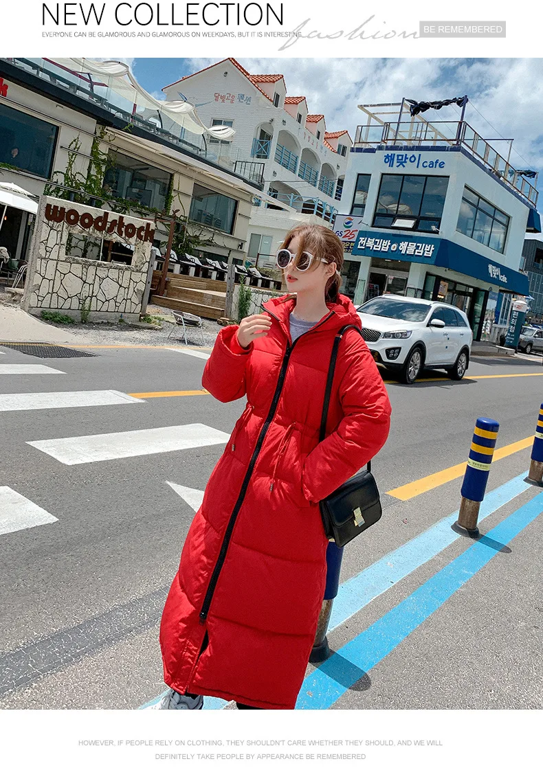 Winter New Style Korean-style Slimming Slim Fit Drawstring Cotton Coat Women's Long over-the-Knee Thick Warm Coat Fashion W