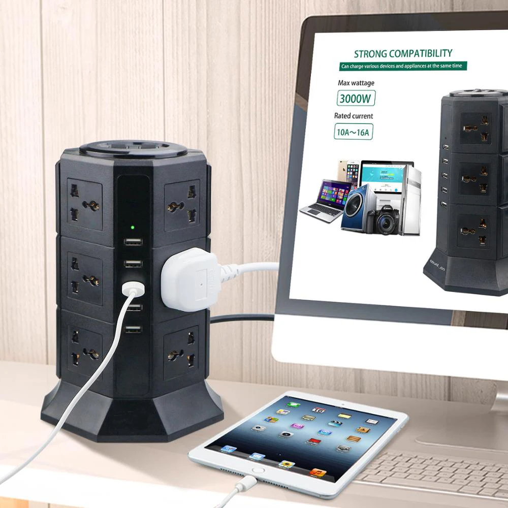 USB Мощность полосы вертикальный 8/12 EU/US/UK/AU вилка электроприбора клеммной колодкой