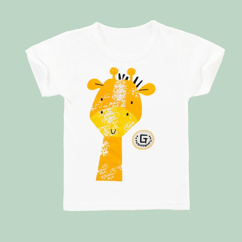 White Animal Print Casual T Shirt For Boys Girls Clothing Summer Cotton Short Sleeve Tee Shirts Baby Kids Tops Cartoon Tee (4) - 副本