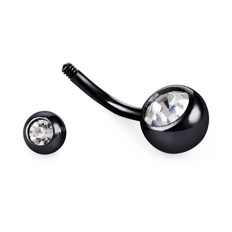 14G Black Rhinestone Belly Button Ring for Women Double CZ Crystal Piercing Surgical Steel Navel Piercings Ombligo Nombril | Украшения и