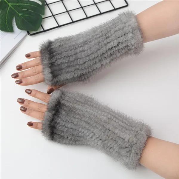 Dark gray Женские перчатки из натурального меха норки милые женские перчатки из меха норки зимние теплые мягкие вязаные перчатки из натурального меха - Цвет: Dark gray