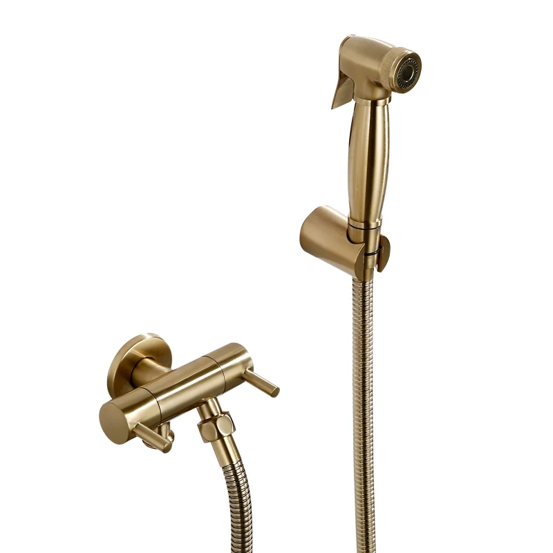 Bidet Faucet Sprayer Solid Brass Brushed Gold Bidet Douche Bathroom
