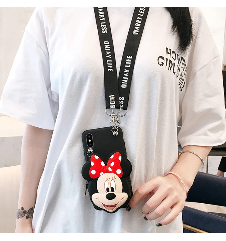 

3D cute Cartoon Minnie Cases Wallet Strap For Huawei Nova 6 5G 3 3i 5 5i Honor 9X Pro 8X 8C 8A 8S 10 20 Lite v20 Lanyard cover