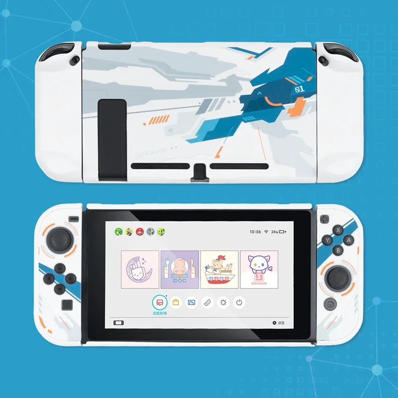 

Geekshare Nintendo Switch Aircraft Carrier 1.0 Cartoon Cool Blue Sea Hard Cover Back Girp Split Shell For Nintend Switch
