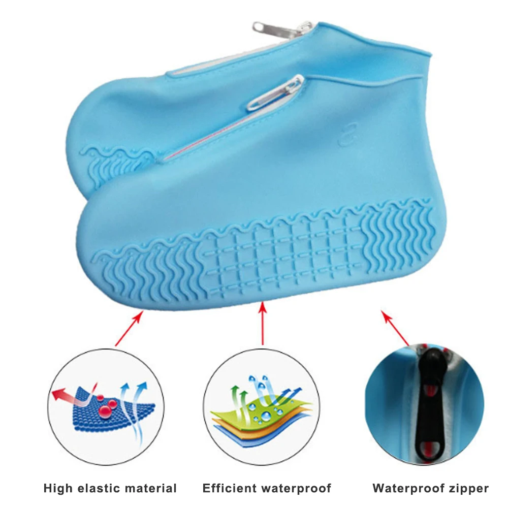 Unisex Zipper Reusable Shoe Covers Waterproof Galoshes Rubber Boots Women Anti-slip Covers For Shoes Men Silicone Shoe Protector