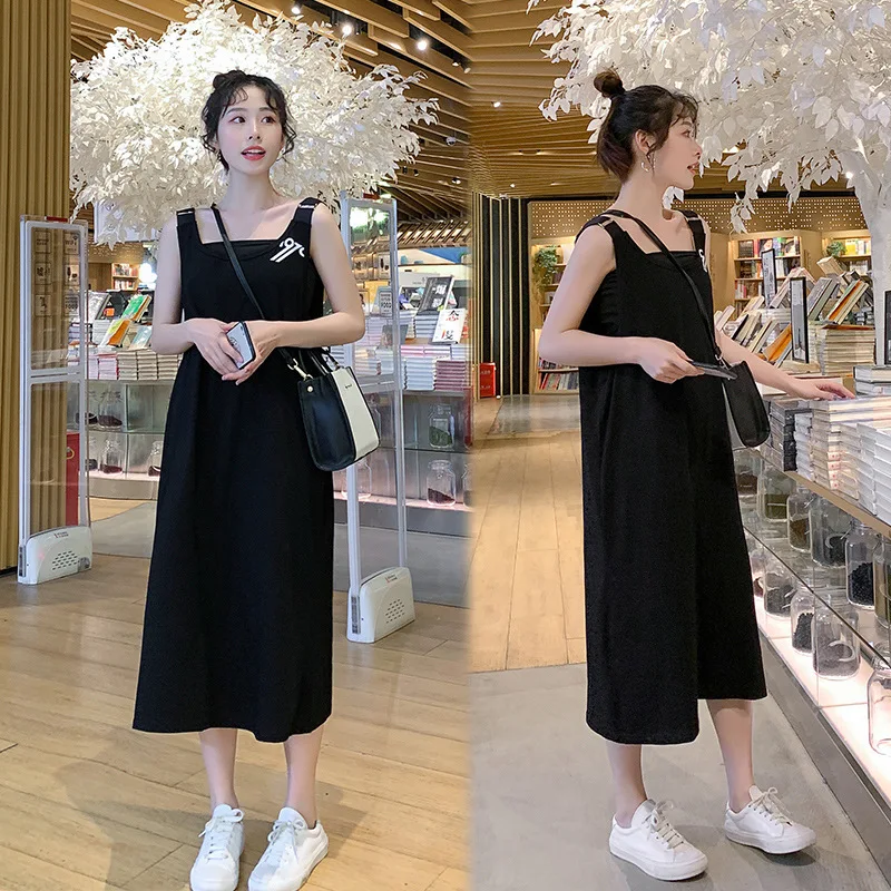 

Maternity Clothes 2019 New Style Korean-style Mid-length Strapped Dress Fashion Models Loose-Fit Pregnant Women Sleeveless Skirt