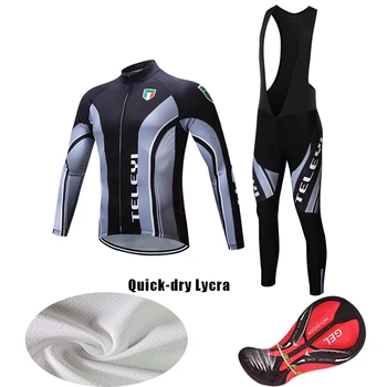 

Quick-Dry Lycra Long Sleeve Road Bike Jerset Set Men 2020 Cycling Clothing Sport wear Male Bicycle Clothes BIB Gel Kit MTB Suit