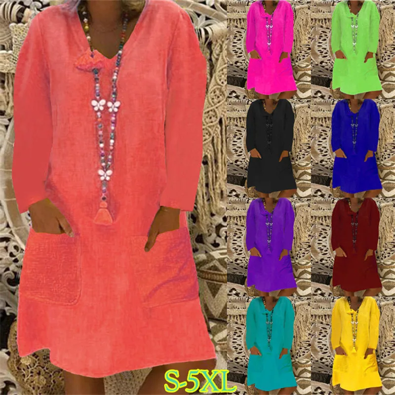 9 цветов Осень-Зима Женское однотонное свободное платье с большим карманом в