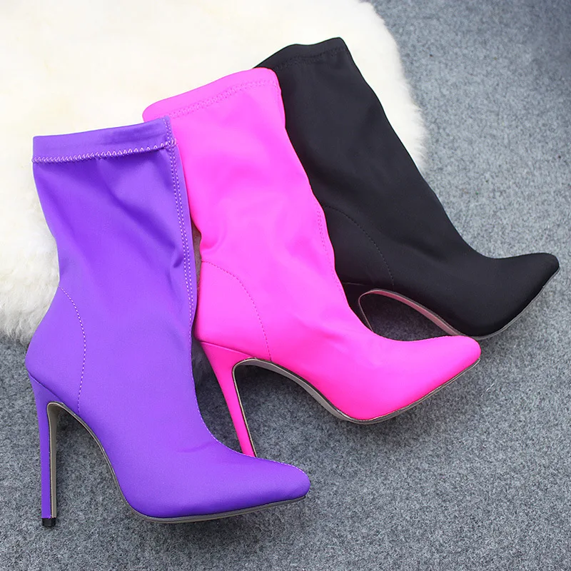 

European women's high-heeled shoes 2020 Best Medium tube boots Elastic cloth tip Fine hell shoes