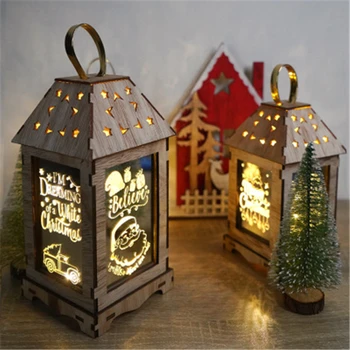

Wooden Christmas Night Light Decoration Led Wind Lantern Custom Pattern Creative Ornaments Portable Lantern Holiday Party Lights
