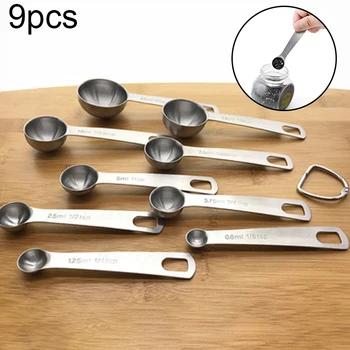 

9Pcs Stainless Steel Measuring Spoons Flour Liquid Kitchen Food Baking Cup Scoop For Baking Tea Coffee Accessories Tool Set