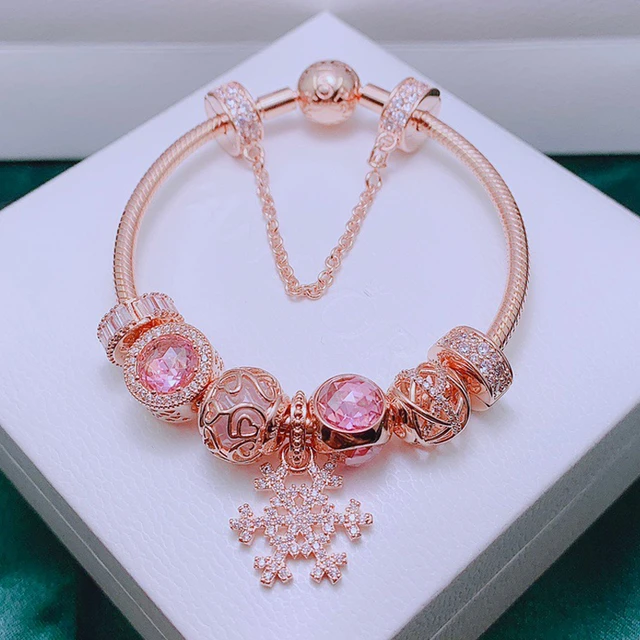 Bracelet Pandora avec breloques sur le thème de la petite-fille en zircon  rose et transparent -  Canada