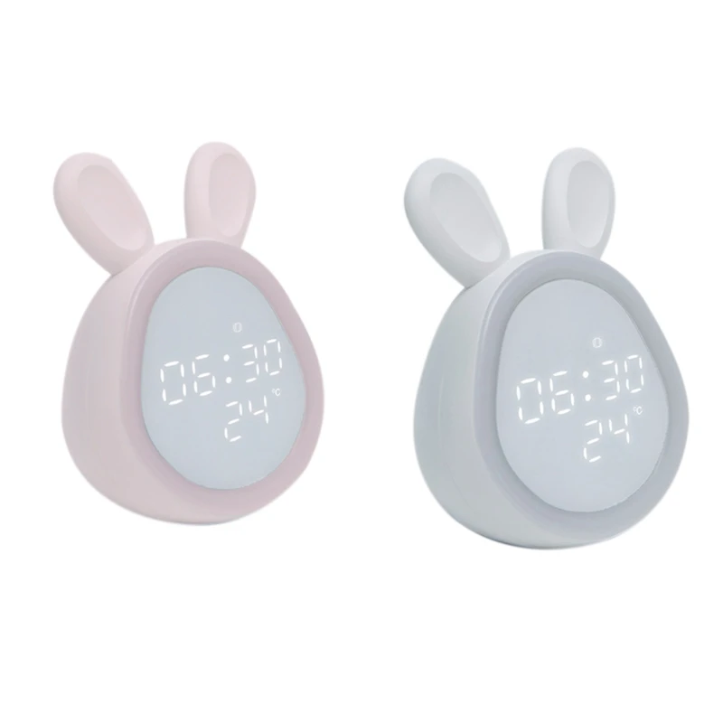 Bunny Ear LED Digital Alarm Clock Electronic LED Display Sound Control Cute Rabbit Night Lamp Desk Clock for Home Decoration