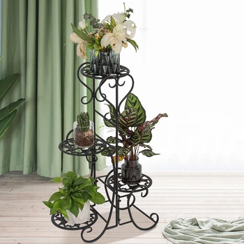 

Household Black Paint 32.3 Inches High 4 Round Potting Positions Detachable Plant Stand Suitable For Balcony Corridor Kitchen