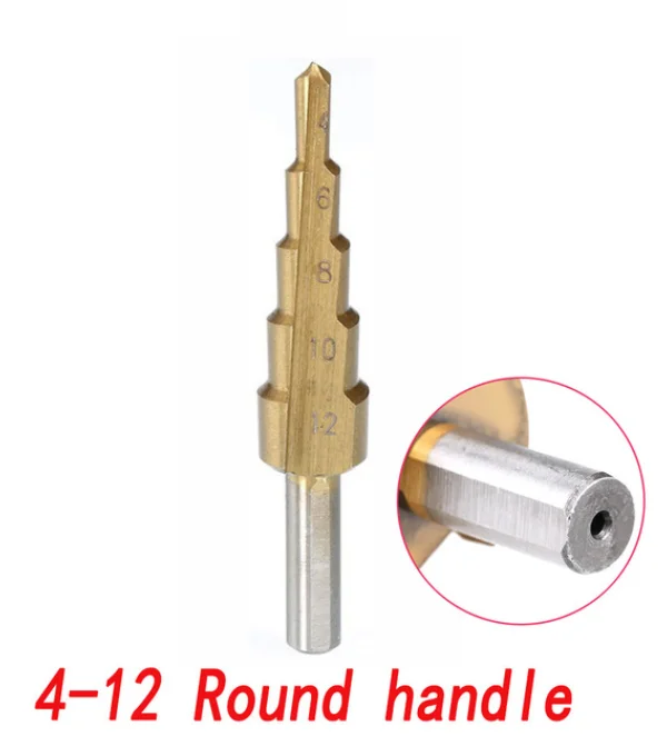 4-12 Round handle 4-12 4-20 4-32 мм ступенчатое сверло с титановым покрытием из быстрорежущей стали, конусное сверло - Цвет: 4-12 Round handle