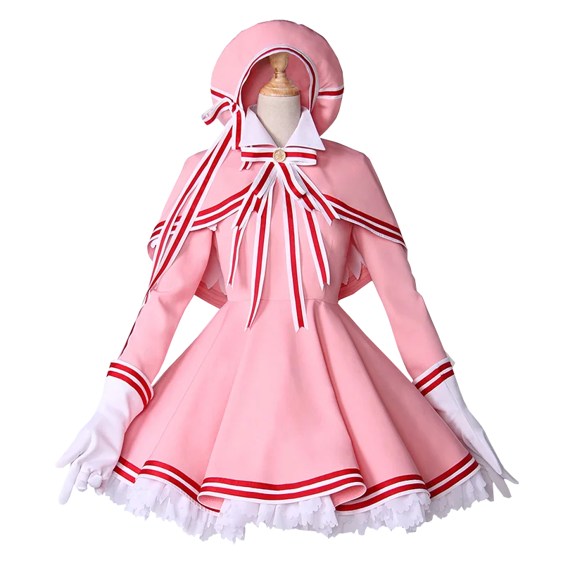 Аниме Cardcaptor Sakura KINOMOTO Сакура косплей розовый костюм для Хэллоуина вечеринки - Цвет: full set