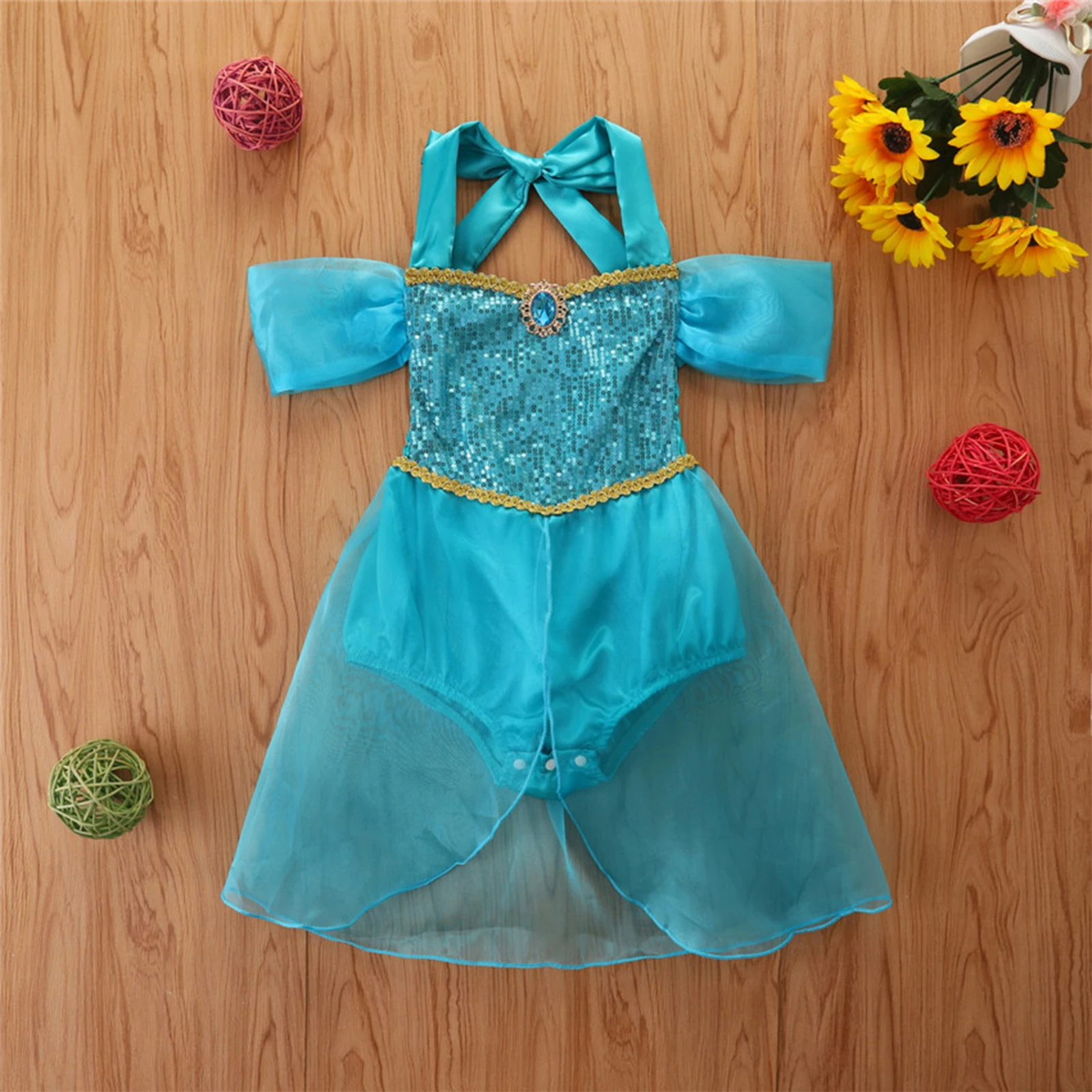 Newborn Baby Girls Rompers Princess Lovely Sequined Halter Jumpsuit Mesh Dress with Snaps Toddlers 0-24 Months Outwear 1